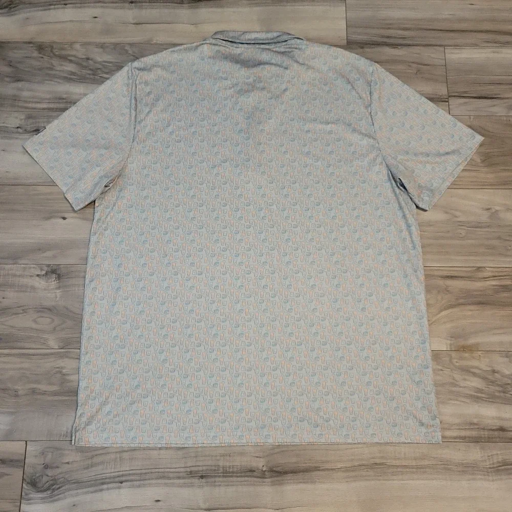 Huk Pursuit Grey Performance Polo Shirt Cocktails AOP Mens‎ Large Short Sleeve